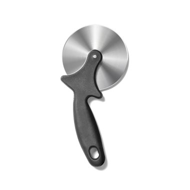 Kapalı görüş pizza kesicisi beyaza izole edilmiş..