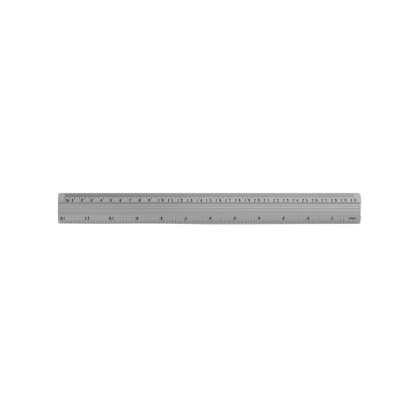 Close up view steel ruler isolated on white background.