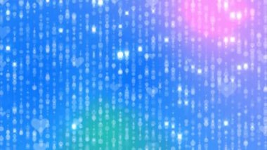 Yatıştırıcı mavi ve beyaz kalp şeklinde bokeh ışıkları. Görüntü sakin bir atmosfer yaratıyor, aşk, barış ve sükunet teması için mükemmel..