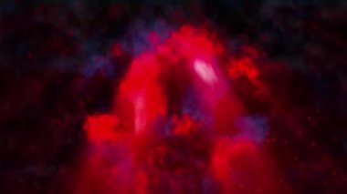 Ateşli kırmızı ve mavi renklerin dramatik patlaması, uzaydaki bir nebulayı andırıyor. Yoğun renkler ve dönen şekiller kozmik enerji ve gizem hissi yaratıyor..
