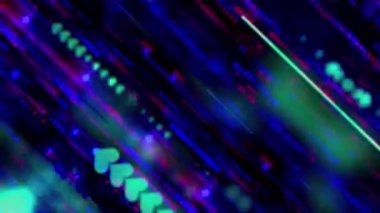 Mavi ve pembe karışımlı dijital kupa desenleri görüntünün üzerinde çapraz hareket ediyor. Parlak ışıklar ve soyut tasarım fütüristik ve romantik bir görsel yaratıyor..