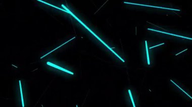 Mavi neon ışığı karanlık bir arkaplan boyunca uzanır, enerjik ve geleceksel bir soyut tasarım yaratır.