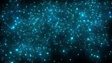 Soyut mavi Bokeh ışıkları koyu bir arkaplanda süzülüyor, yumuşak ve rüya gibi bir atmosfer yaratıyor.