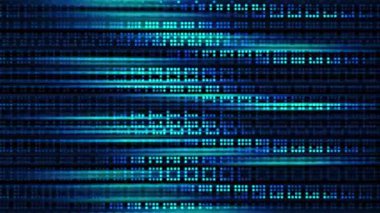 Koyu arkaplanda matris benzeri desenlerle mavi tonda dijital veri akışını ayır.