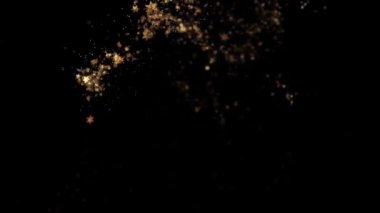 Siyah arka planda parıldayan altın yıldızların ve parçacıkların yer aldığı dijital illüstrasyon. Gece Gökyüzü Tasarım ve Yazdırma İçin Felaket Konsepti.