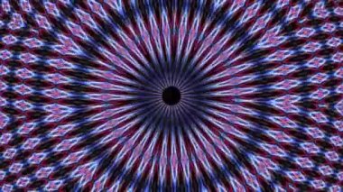 Kaleydoskopik dairesel desen, siyah bir arkaplanda canlı renklerle. Arkaplan ve posterler için dijital tasarım.