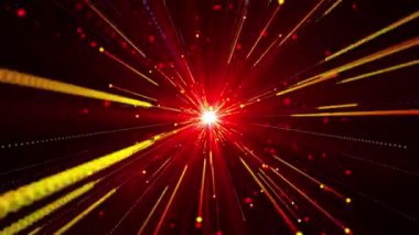 Parçacıklarla çevrili parlak kırmızı bir ışık patlaması.