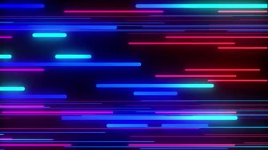 Mavi ve pembe renkli neon çizgilerinin dinamik bir görüntüsü, koyu arkaplanda yatay olarak hareket ediyor. Bu soyut tasarım hız, enerji ve moderniteyi çağrıştırıyor, dijital temalar veya gelecekteki kavramlar için mükemmel.
