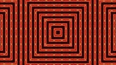 Işıldayan noktalardan oluşan eşmerkezli kareleri olan büyüleyici bir kırmızı neon tünel tasarımı. Parlak kırmızı ışık, teknolojiyi, gelecekçiliği ve soyut dijital sanatı kapsayan temalar için ideal bir ortam yaratıyor..