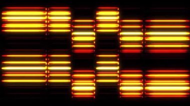 Yatay çizgili sarı ve kırmızı ışık desenli dinamik bir görsel. Canlı renkler ve parlayan ışık, enerji ve hareketi vurgulayan soyut tasarımlar, dijital temalar veya arka planlar için mükemmel, canlı ve enerjik bir sahne yaratır..