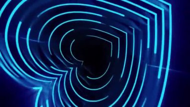 Neon mavisi kalp şeklinde bir tünelin büyüleyici görüntüsü hipnotik ve fütürist bir atmosfer yaratıyor. Dijital sanatta, aşk temalarında ve yaratıcı tasarımlarda kullanım için ideal.