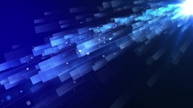 Mavi ışığın dinamik ve soyut bir görüntüsü, dijital ivme kavramları için ideal bir hareket, hız ve fütüristik teknoloji hissi yaratarak karanlık bir arkaplan boyunca hızla ilerler..