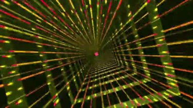 Soyut yeşil ve sarı çizgiler bir ızgara deseninde kaybolan bir noktaya yaklaşıyorlar ve 3 boyutlu bir perspektif yaratıyorlar..