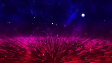 Soyut pembe ve mavi ışık çizgileri koyu bir arkaplanda merkez noktadan patlıyor..
