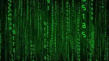 Bu soyut teknoloji tasarımında yeşil dijital kod siyah bir arkaplanda akıyor.