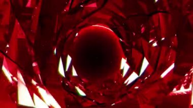 Soyut kırmızı geometrik şekiller kırmızı küreye giden bir tünel oluşturur..