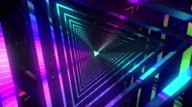 Bir üçgen desenli renkli neon tünelin üç boyutlu çizimi.
