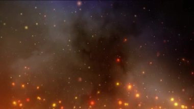 Sıcak, parlayan kıvılcımlar ve bulanık ışık ile soyut bir arkaplan, ateşli bir patlamayı ya da kozmik bir nebulayı anımsatıyor.