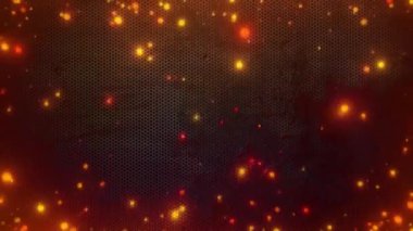 Balpeteği desenli ve ışıldayan parçacıklarla soyut kırmızı ve turuncu arkaplan.