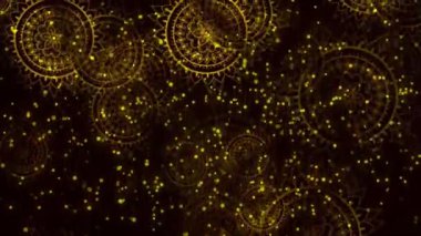 Siyah arkaplan ve bokeh ile altın mandala deseni.