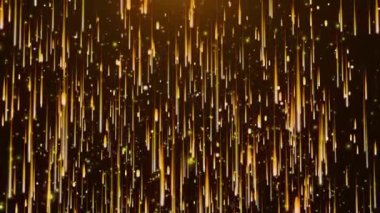 Siyah arkaplana yağan soyut parlak altın yağmuru.