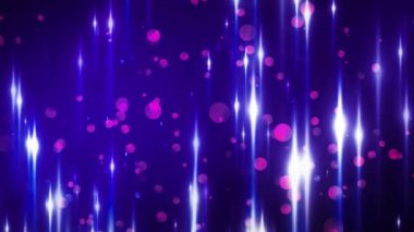 Parlak dikey ışık demetleri ve pembe bokeh ile soyut mor arkaplan.