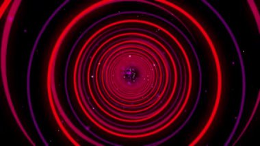 Siyah arkaplanda kırmızı ve mor soyut halkalar.