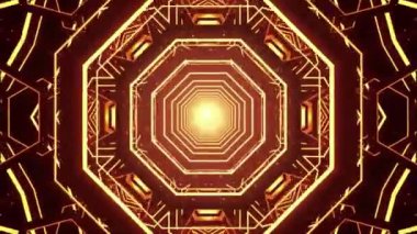 Soyut parlak neon ışık tüneli kırmızı ve altın rengi.