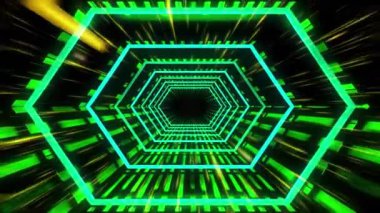 Altıgen desenli soyut yeşil neon tünel.