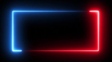 Parlak mavi ve kırmızı neon ışıklar koyu bir arkaplan çerçevesi.
