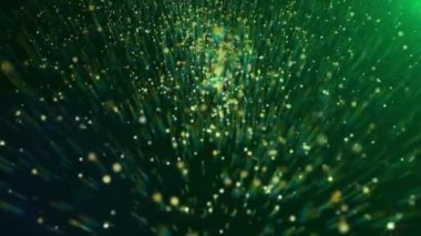 Yukarı doğru akan parçacıklar ile soyut yeşil ve altın arkaplan.