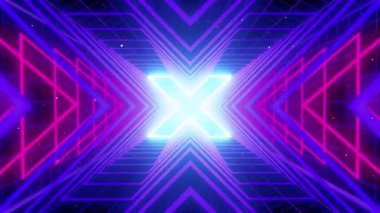 Fütürist, geometrik bir tünelin sonunda parlayan, neon bir 'X'.