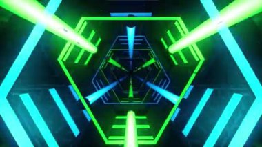 Neon ışıkları olan soyut gelecek tüneli.