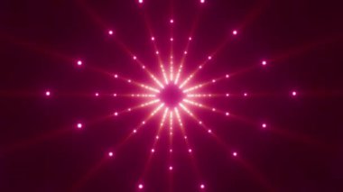 Merkezi bir çemberden fışkıran soyut pembe ve beyaz ışık ışınları.