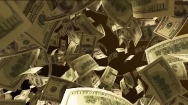 Havaya düşen 100 dolarlık banknotların yakın plan görüntüsü..