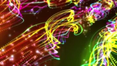 Karanlık bir arkaplanda soyut renkli dijital ışık çizgileri.