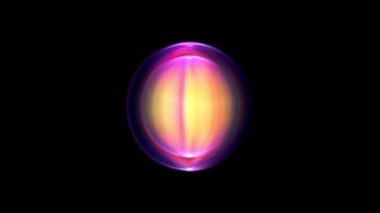 Siyah arka planda pembe ve sarı renkli soyut dairesel ışık patlaması.