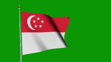 Yeşil ekranda sallanan Singapur bayrağı.