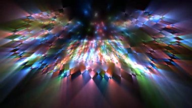 Parlayan ışıklar ve geometrik şekillerle soyut renkli arkaplan.