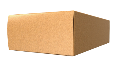 Genel olarak ambalaj veya nakliye ögeleri için kullanılan, bir açıdan görünen sade bir karton kutu.