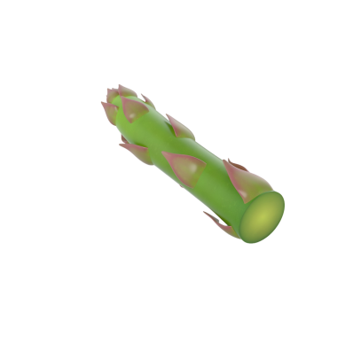 Sivri uçlu yeşil, uzun bir nesne, bitki ya da sebzeye benziyor, muhtemelen sanatsal bir temsil..