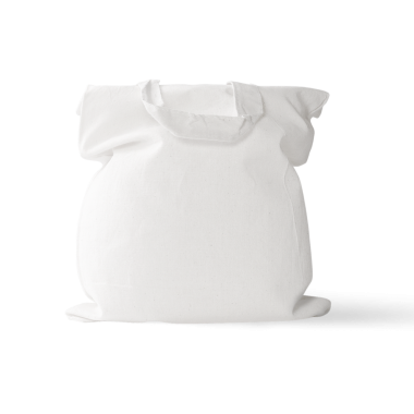 Çeşitli eşyalar taşımak için tasarlanmış sade beyaz bir çanta..