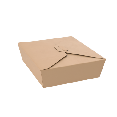 Yiyecek paketlemek için tasarlanmış kapalı, sade bir karton kutu..