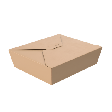 Gıda ambalajı ve paket servis yemekleri için tasarlanmış düz kahverengi bir paket..