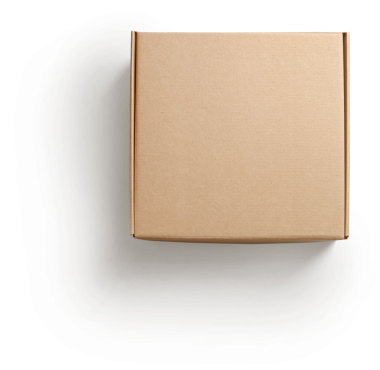 Yukardan görülen düz bir karton kutu, genellikle ambalaj ve nakliye ögeleri için kullanılır.