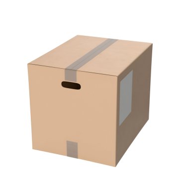 Sade bir karton kutu ve boş bir etiket, depolama veya gönderme amaçları için uygun.