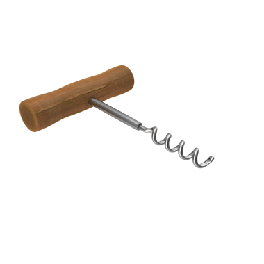 Şarap şişelerini açmak için kullanılan ahşap saplı tirbuşon..