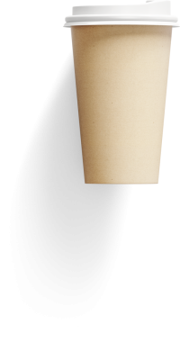 Beyaz kapaklı, sade kahverengi bir bardak. Genellikle sıcak içecekler için kullanılır..