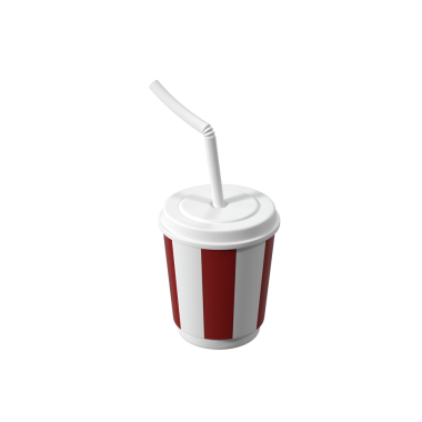 Genellikle alkolsüz içecekler için kullanılan kırmızı ve beyaz çizgili bir tasarıma sahip pipetli bir içecek bardağı..