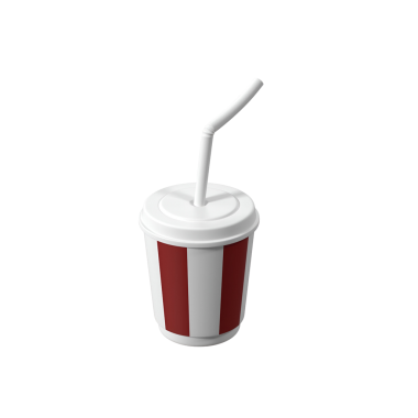 Genellikle içecekler için kullanılan kırmızı ve beyaz çizgili pipetli bir kupa..